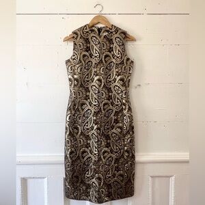 Celine vintage paisley gold and brown cocktail dress 38
